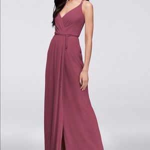 Double-Strap Long Georgette Wrap Dress